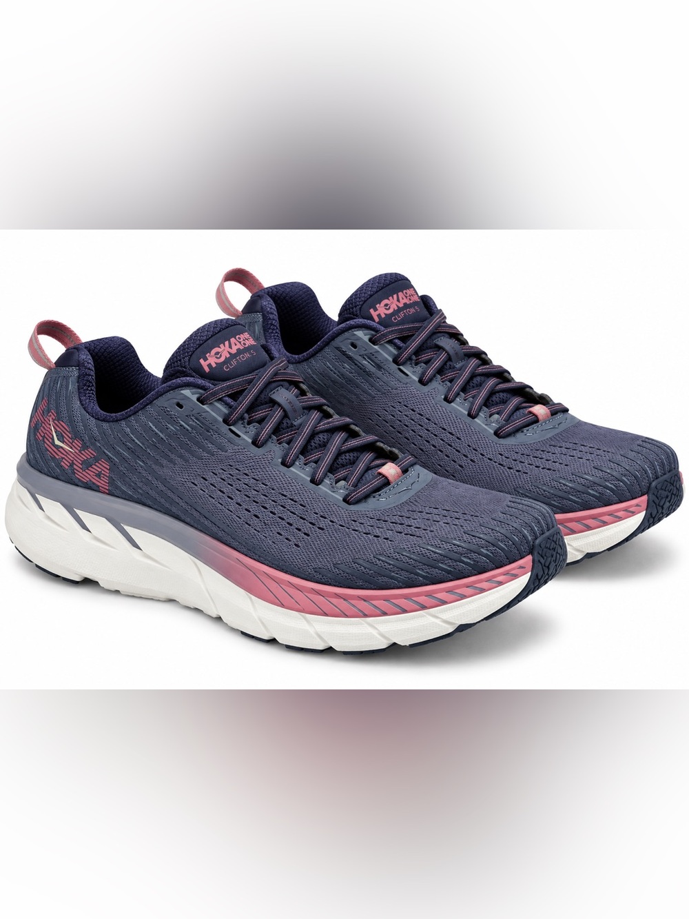 HOKA Clifton 5 Wide Women’s 8.5 Running Shoes Navy Pink Marlin Blue